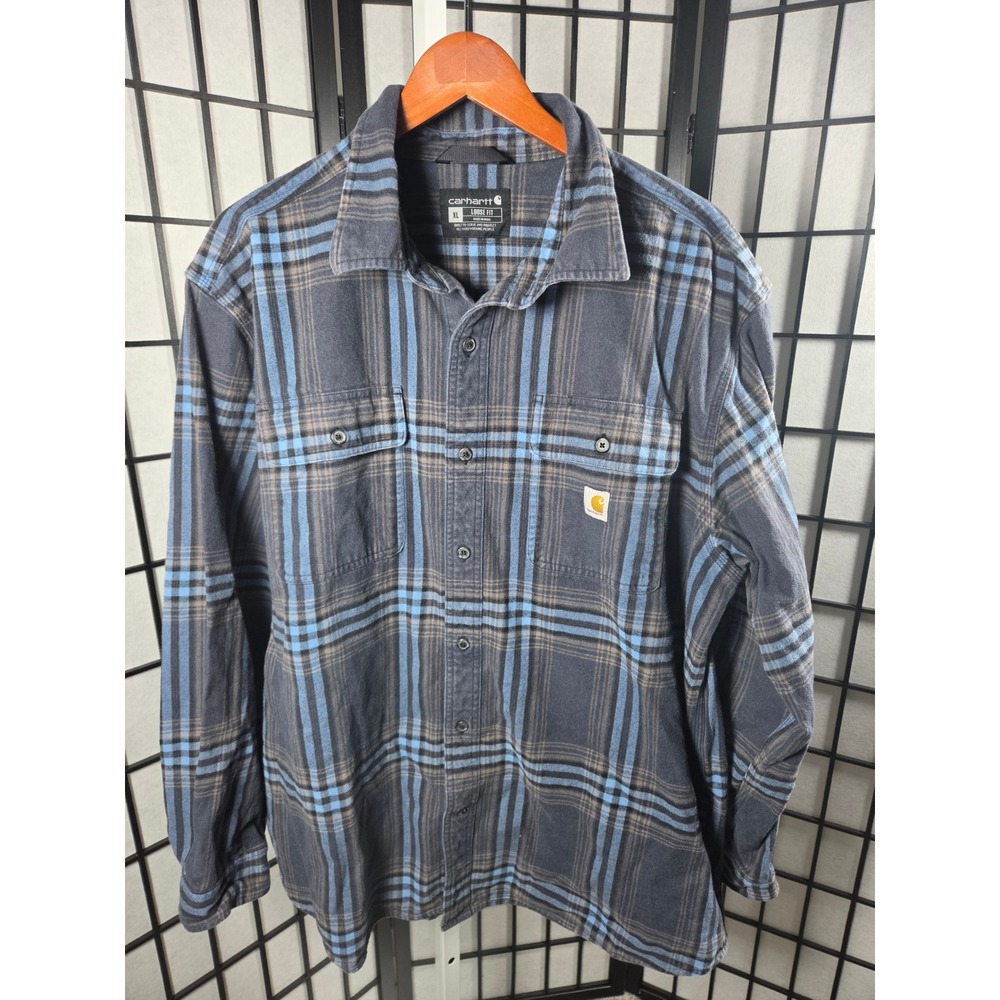 Carhartt Workwear Cabin Granola Loose Fit Flannel Shacket Blue Grey Mens XL